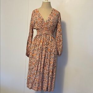 Old Navy Floral Long Sleeve Dress - Orange and White